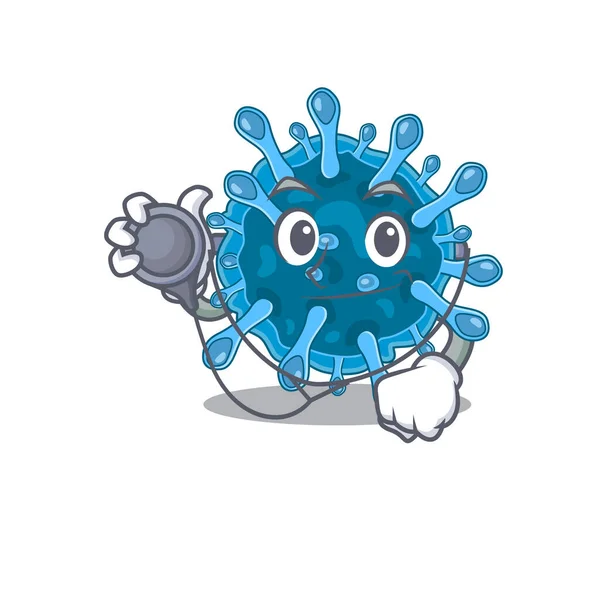 Un elegante virus de corona microscópica en un personaje de Doctor Cartoon con herramientas — Archivo Imágenes Vectoriales