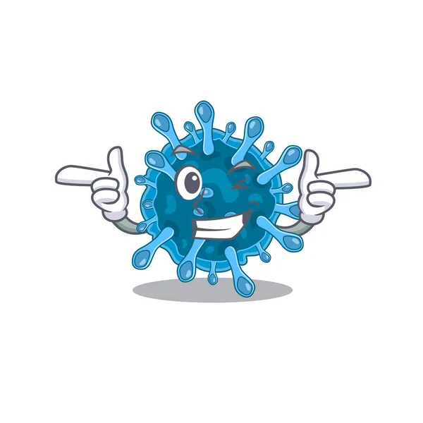 Smiley microscópico corona vírus desenho animado estilo mostrando olho piscadela —  Vetores de Stock