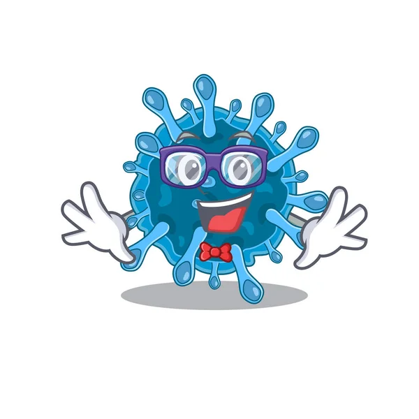 Super engraçado Geek microscópico corona vírus desenho animado personagem —  Vetores de Stock
