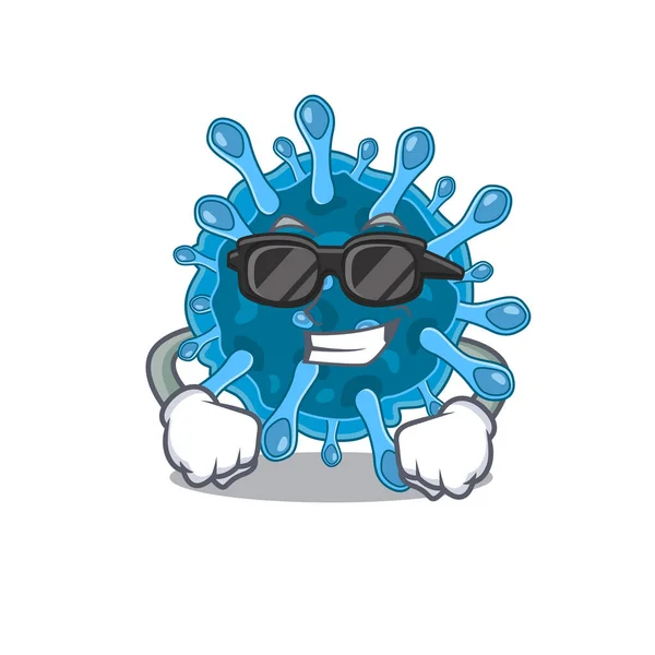Personaje microscópico super cool mascota del virus corona con gafas negras — Vector de stock