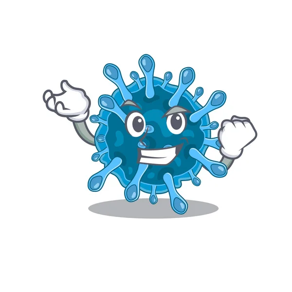 Microscópico coronavírus desenho animado estilo de personagem com rosto feliz — Vetor de Stock
