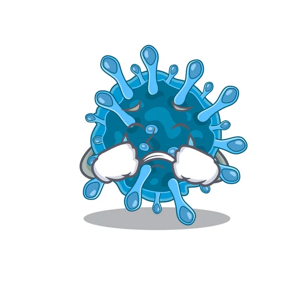 A Crying microscopic corona virus cartoon mascot design style — Stock Vector