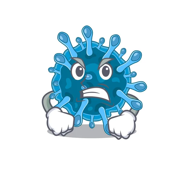 Diseño microscópico del personaje de dibujos animados coronavirus con la cara enojada — Vector de stock