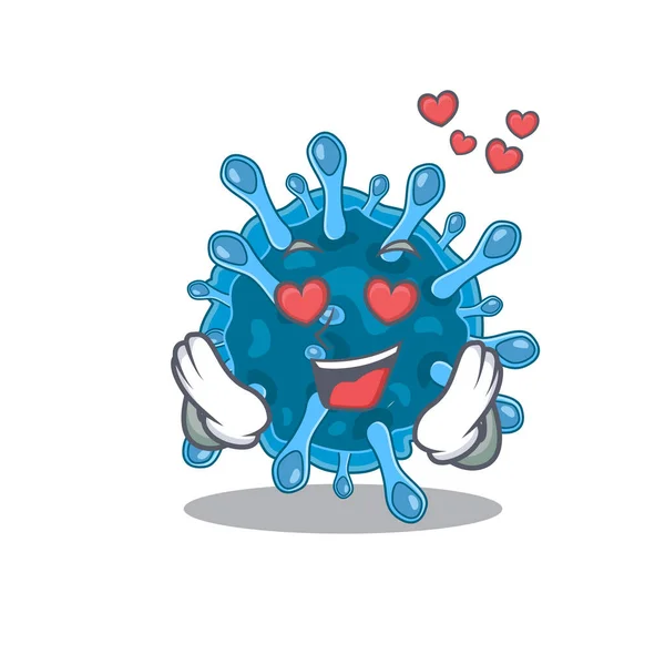 Cute microscopic corona virus cartoon character showing a falling in love face — Stock Vector