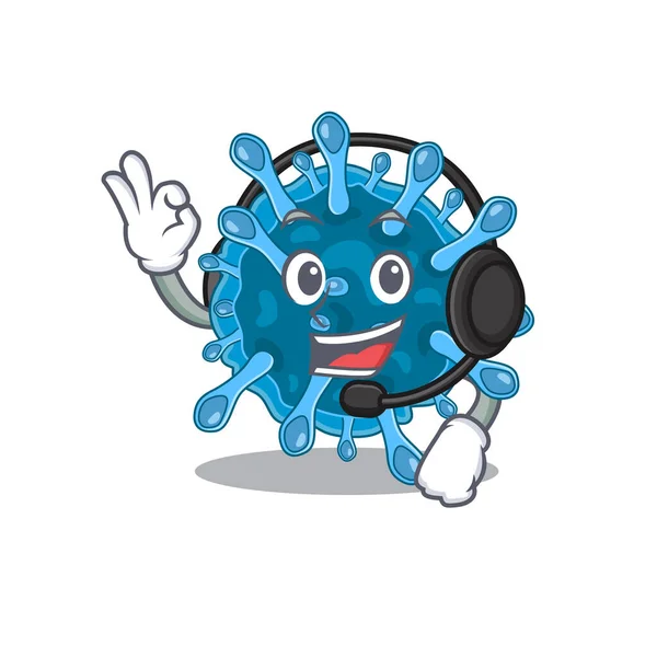 Charming microscopic corona virus cartoon character design wearing headphone — Stockový vektor