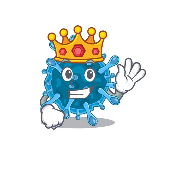 The Royal King of microscopic corona virus cartoon character design with crown — Stock Vector