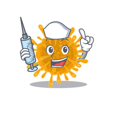 Friendly nurse of coronaviruses mascot design holding syringe