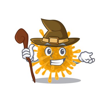 Cute and sneaky Witch coronaviruses cartoon design style