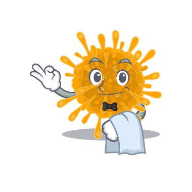 A design of coronaviruses cartoon character working as waiter