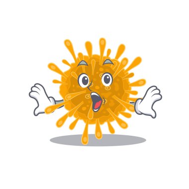 A cartoon character of coronaviruses making a surprised gesture