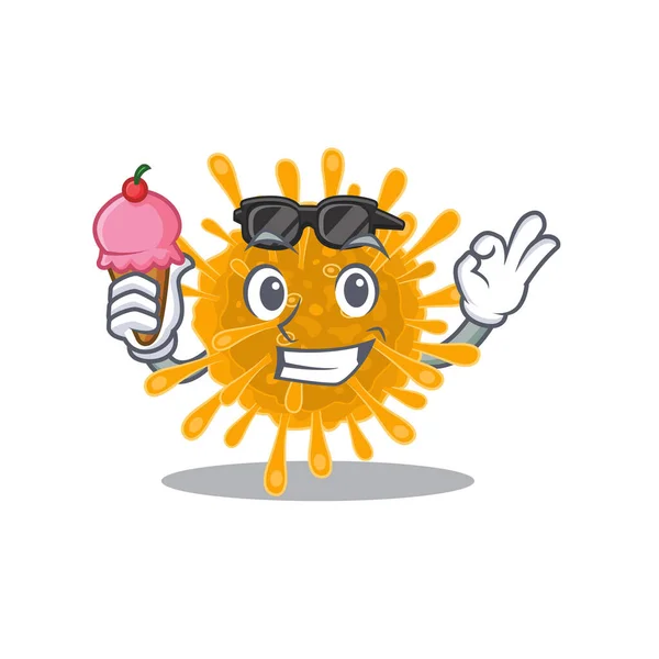 Cartoon character of coronaviruses holding an ice cream — Stock Vector