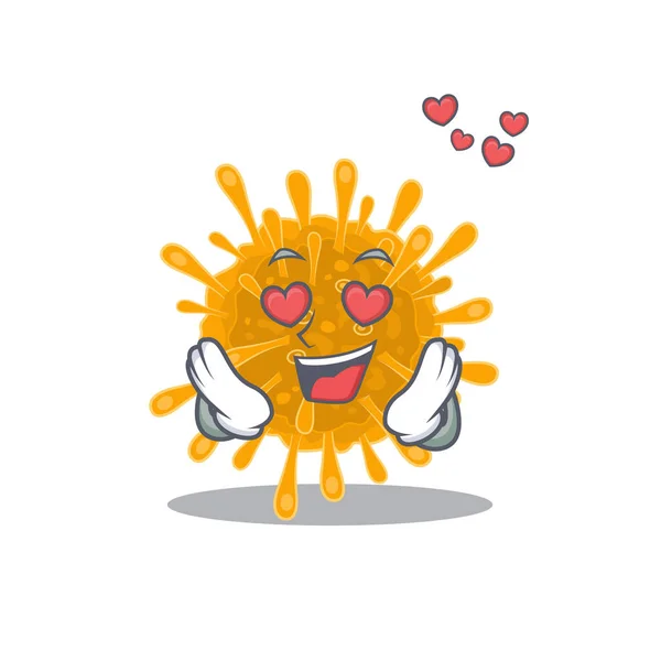 Cute coronaviruses cartoon character showing a falling in love face — Stok Vektör