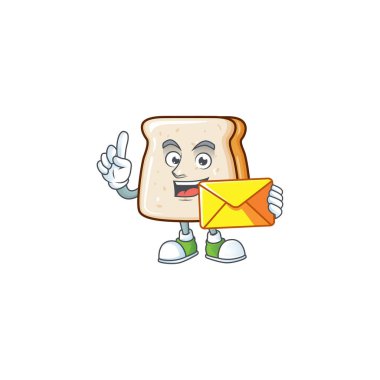 Şirin bir ekmek dilimi maskot tasarımı bir zarf içinde