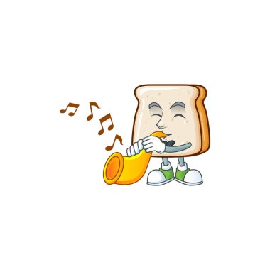 Ekmek karikatürü karakteri trompetle müzik çalıyor.
