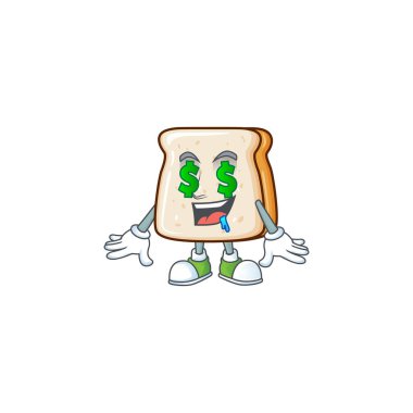 Zengin bir dilim ekmek ve para göz maskotu karakter konsepti