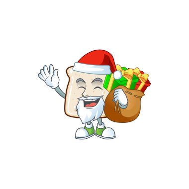 Bir dilim ekmek Noel Baba çizgi film karakteri hediye kutusuyla