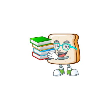 A hard-working student in slice of bread cartoon design with book