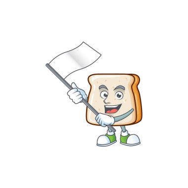 A patriotic slice of bread mascot character design holding standing flag