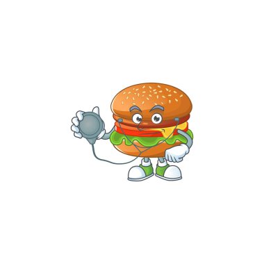 A cartoon character of hamburger Doctor using tools