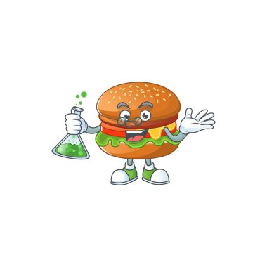 Hamburger beyinli Profesör Çizgi film tasarımı Cam bir tüp kavrıyor