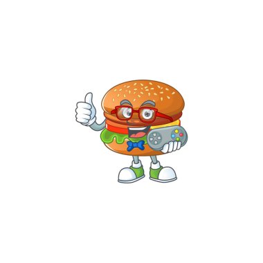 Talented hamburger gamer mascot design using controller
