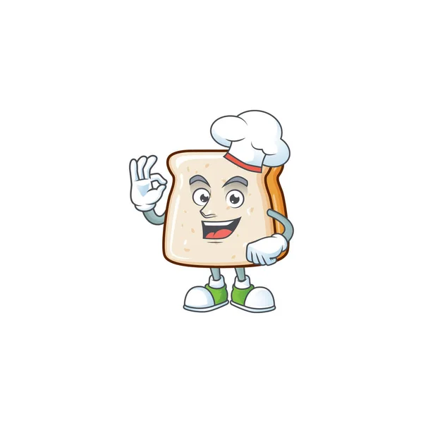 Μια εικόνα του χαρακτήρα καρτούν ψωμί φορώντας λευκό καπέλο σεφ — Διανυσματικό Αρχείο