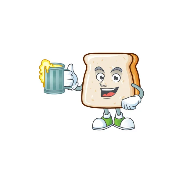 Um conceito de desenho animado de fatia de pão com um copo de cerveja — Vetor de Stock