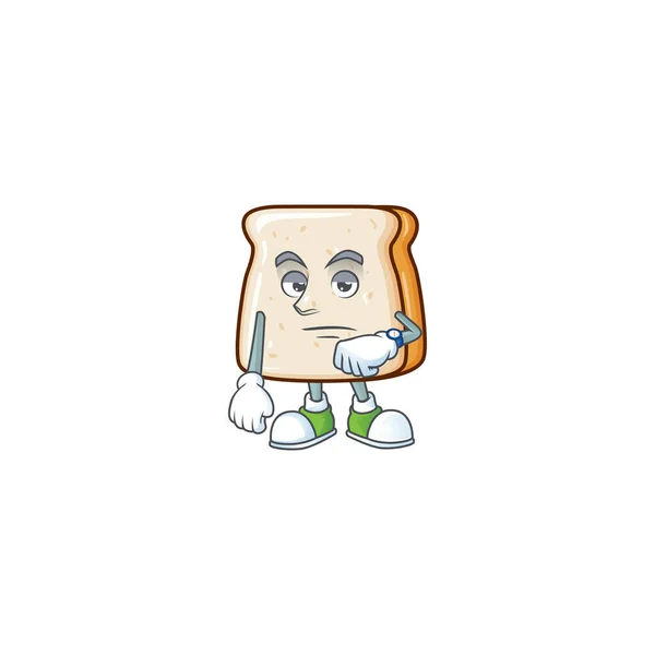 Un icono de dibujos animados de rebanada de pan con gesto de espera — Vector de stock