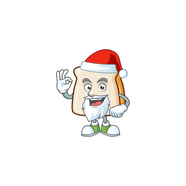 Fatia de pão personagem cartoon de Papai Noel mostrando ok dedo — Vetor de Stock
