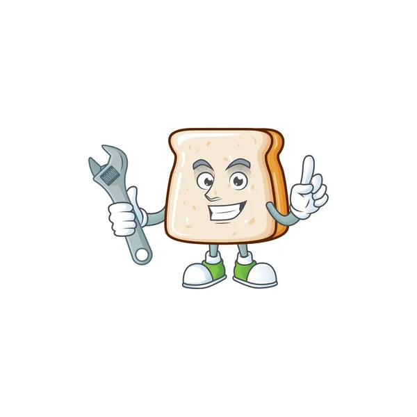 Mascot design concept of slice of bread mechanic — Stok Vektör