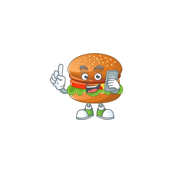 Sladký hamburger kreslený design styl mluvení na telefonu — Stockový vektor