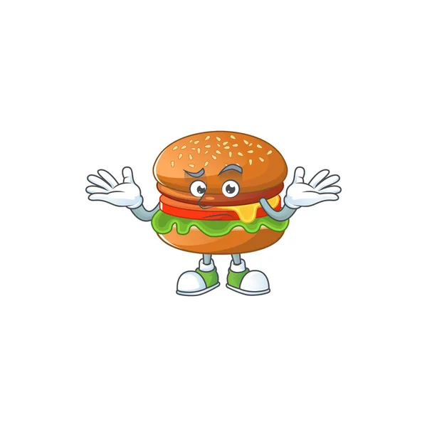 En bild av leende hamburgare tecknad karaktär design stil — Stock vektor