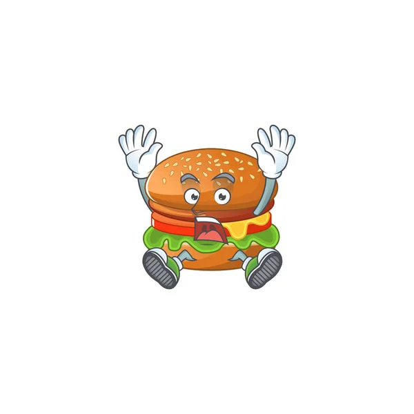 Egy lenyűgöző hamburger rajzfilmfigura boldog arccal — Stock Vector