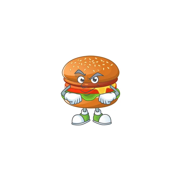 Um ícone de design de mascote de hambúrguer com gesto confiante — Vetor de Stock