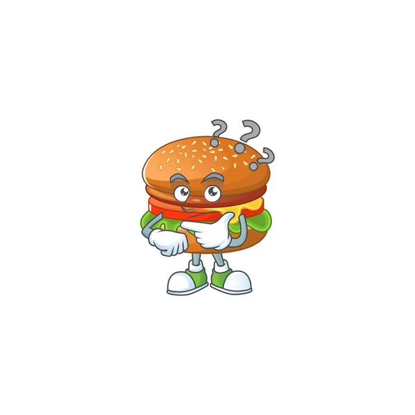 Lindo personaje de dibujos animados hamburguesa usando un micrófono — Vector de stock