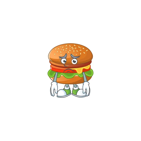 Hamburger mascot design style with worried face — Stock Vector