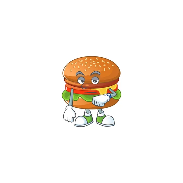 Un icono de dibujos animados de hamburguesa con gesto de espera — Vector de stock