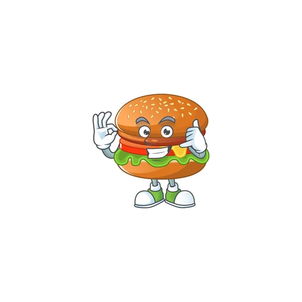 Називай мене смішним жестом гамбургер талісманом мультфільму — стоковий вектор