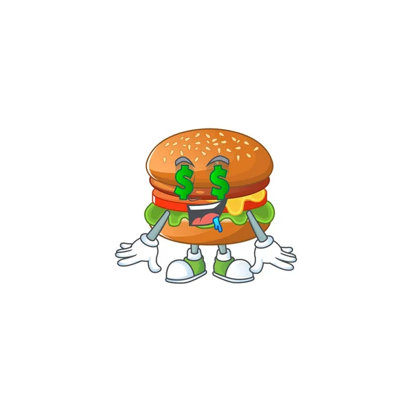 Gazdag hamburger pénz szem kabala karakter koncepció — Stock Vector
