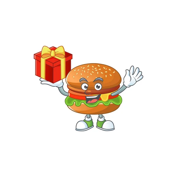 A mascot design style of hamburger showing crazy face — Stock Vector