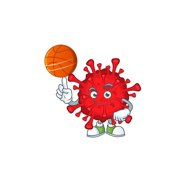 Привлекательные опасные коронавирусы дизайн мультфильма с баскетболом — стоковый вектор