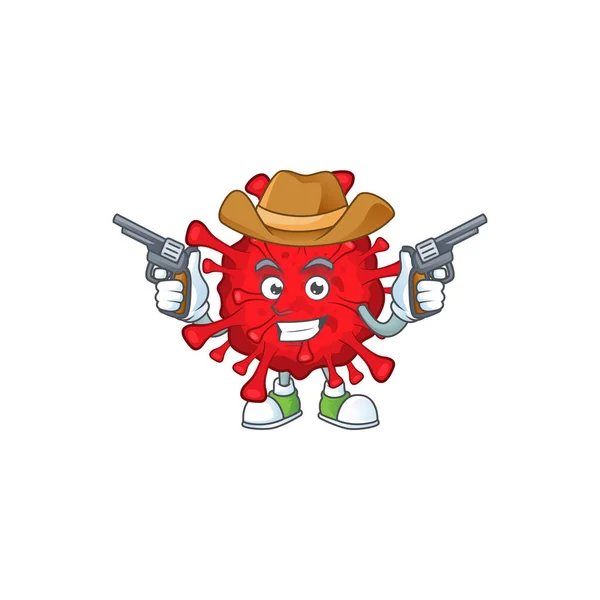 Cool cowboy cartoon design of dangerous coronaviruses holding guns — Stock Vector