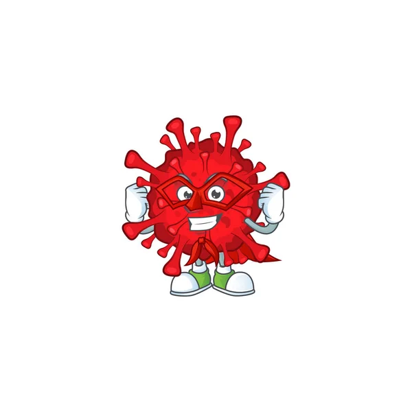 Uma imagem de coronavírus perigoso vestido como um personagem de desenho animado Super herói — Vetor de Stock