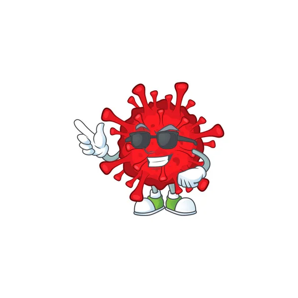 Cute dangerous coronaviruses cartoon character design style with black glasses — Stockvektor