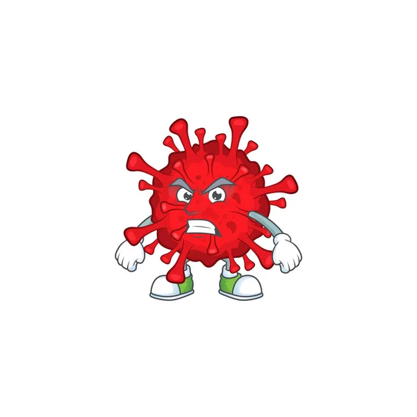Charme perigoso coronavírus mascote design estilo acenando mão —  Vetores de Stock