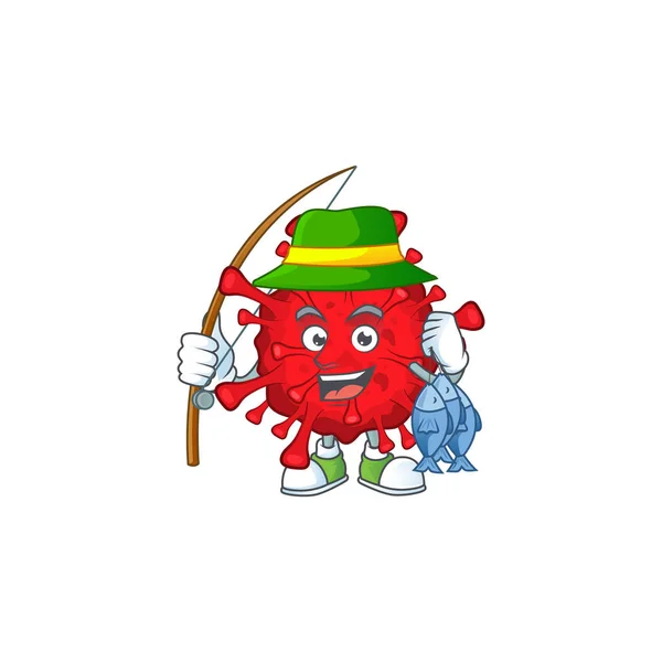 Cartoon character of funny Fishing dangerous coronaviruses — Stockvektor