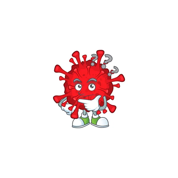 Carino pericoloso coronavirus personaggio dei cartoni animati utilizzando un microfono — Vettoriale Stock