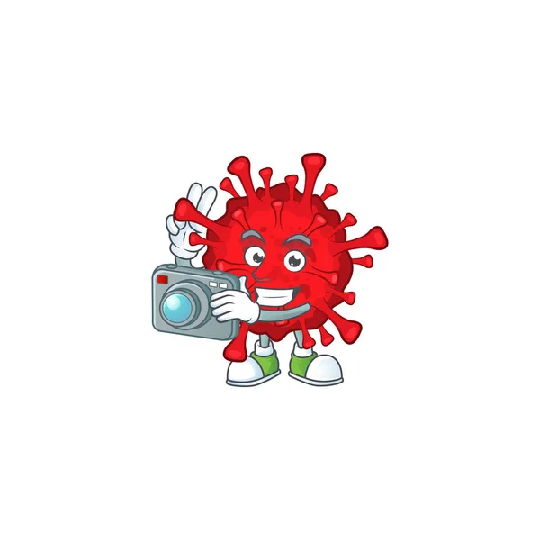 Dangerous coronaviruses mascot design as a professional photographer with a camera — Stock Vector