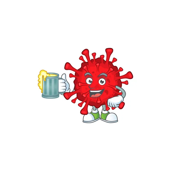 A cartoon concept of dangerous coronaviruses with a glass of beer — 图库矢量图片