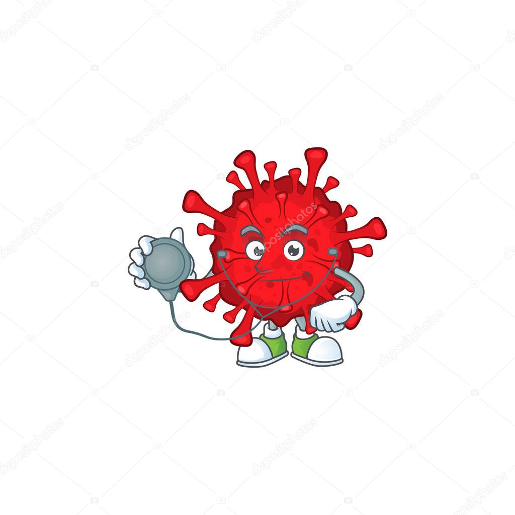 A cartoon character of dangerous coronaviruses Doctor using tools